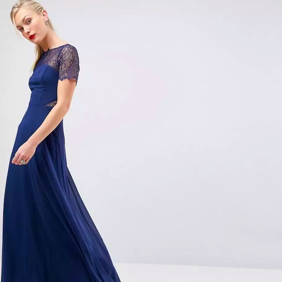 asos lace insert panelled maxi dress ASOS DESIGN lace insert satin stripe panelled maxi dress in green
